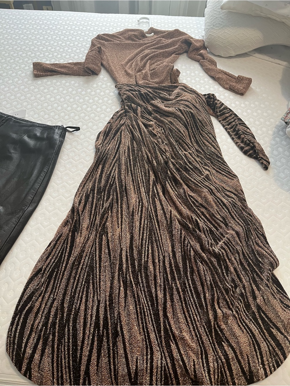 JLUXLABEL Metallic Brown & Black Long Pleated Maxi Dress